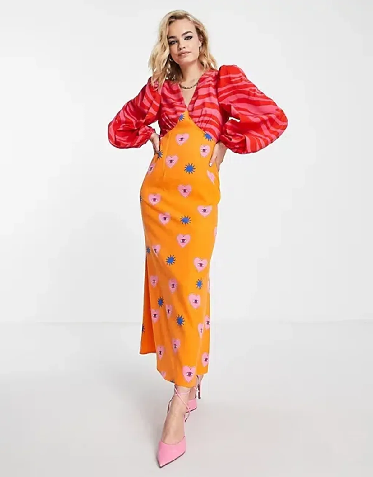 Never Fully Dressed Plus Balloon Sleeve Maxi Dress in Contrast Graphic Print Size 20 - Image 3