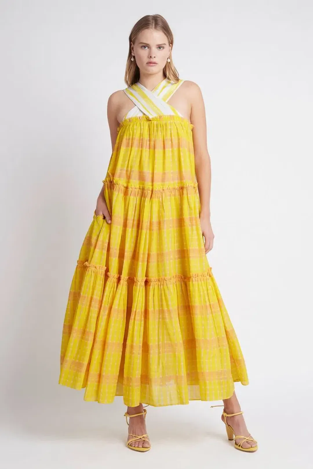 Aje Wilderness Tiered Maxi Dress Yellow Size 10 for rent on The Volte - main image