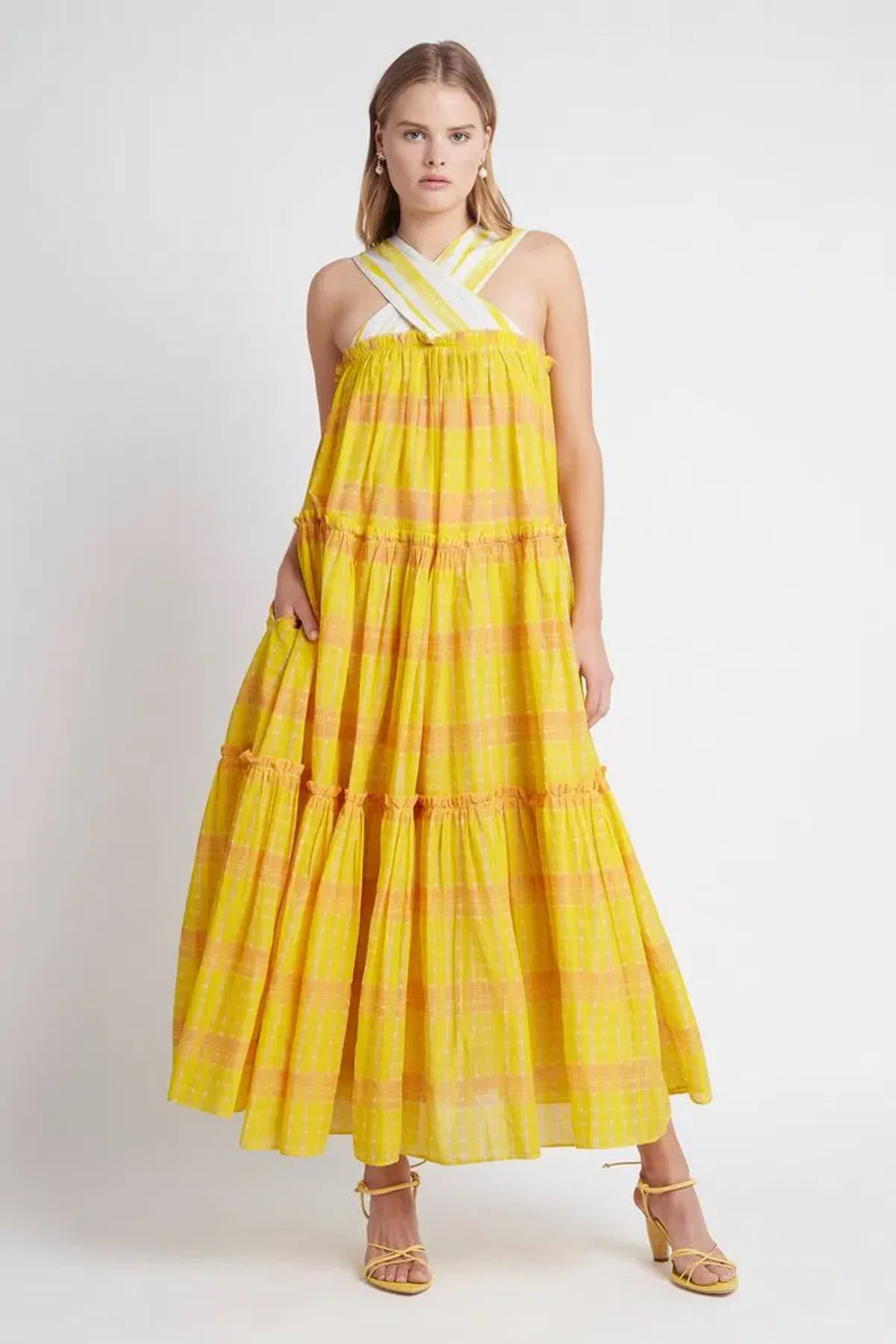 Aje Wilderness Tiered Maxi Dress Yellow Size 10 for rent on The Volte - main image