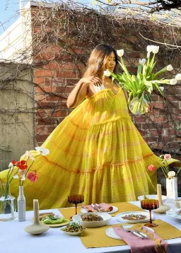 Aje Wilderness Tiered Maxi Dress Yellow Size 10 for rent on The Volte - image 3