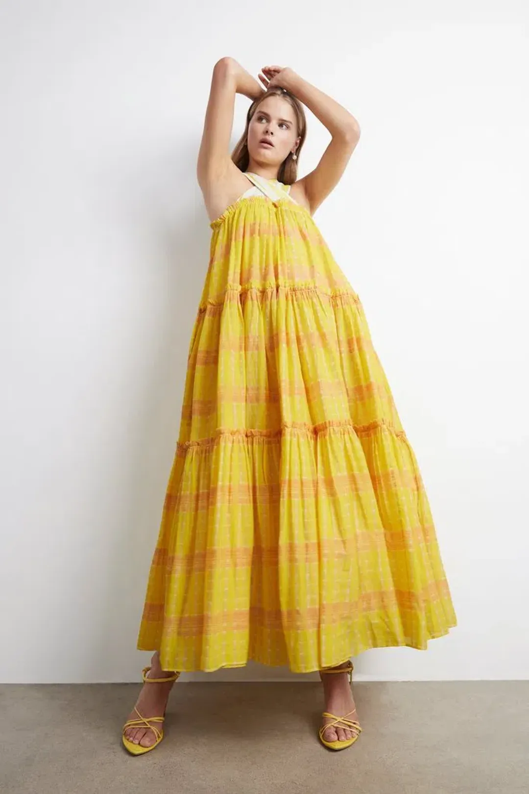 Aje Wilderness Tiered Maxi Dress Yellow Size 10 for rent on The Volte - main image