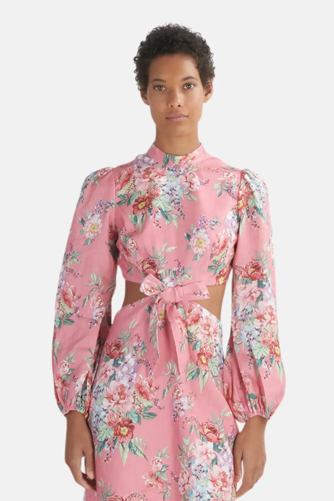 Zimmermann Bellitude Bow Front Mini Dress Watermelon Floral Print Size 1 / AU 10 for rent on The Volte - main image