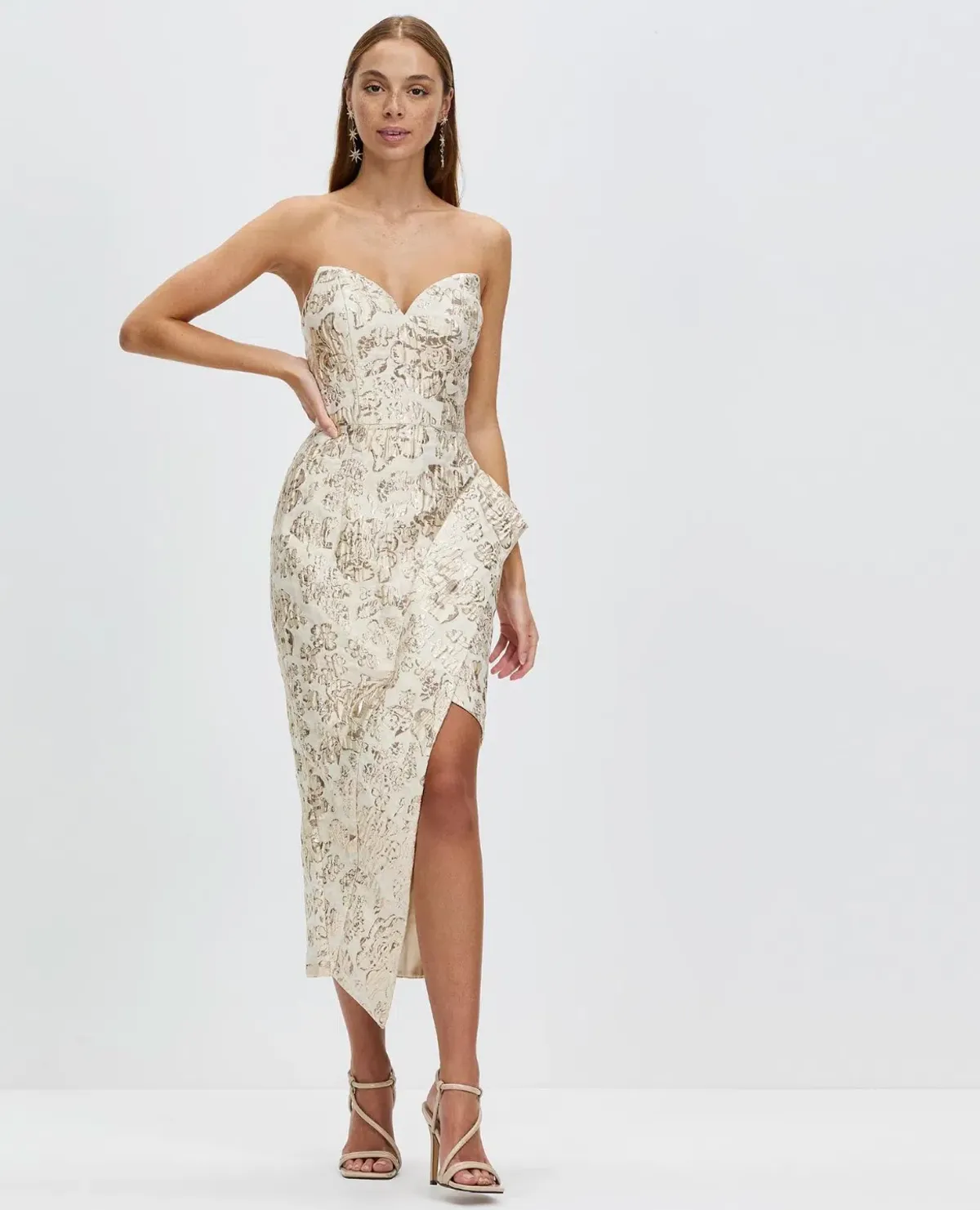 Bariano Adelina Metallic Midi Dress Gold Size 10 - Image 1