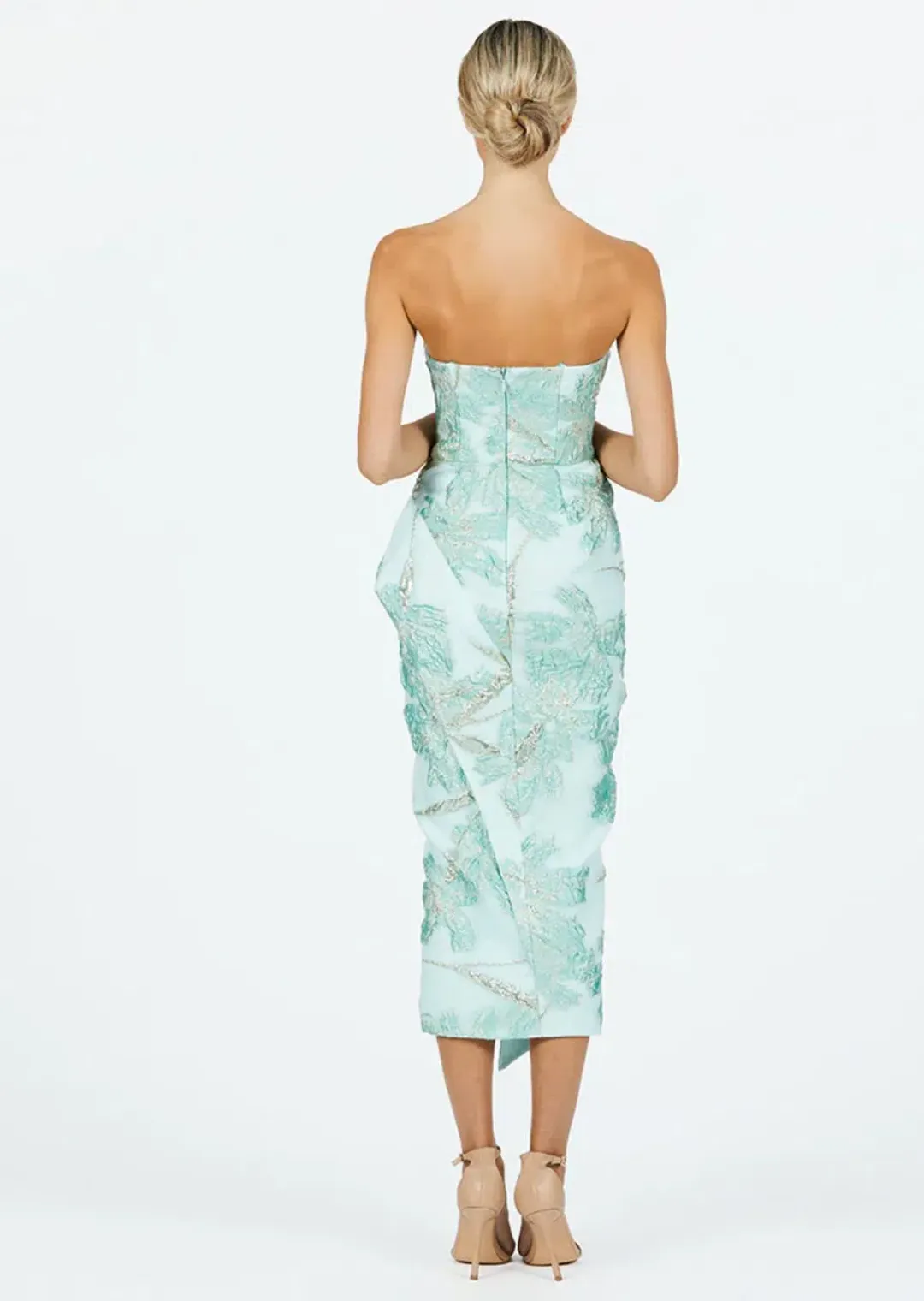 Bariano Adelina Metallic Midi Dress Turquoise Size 10 for rent on The Volte - main image