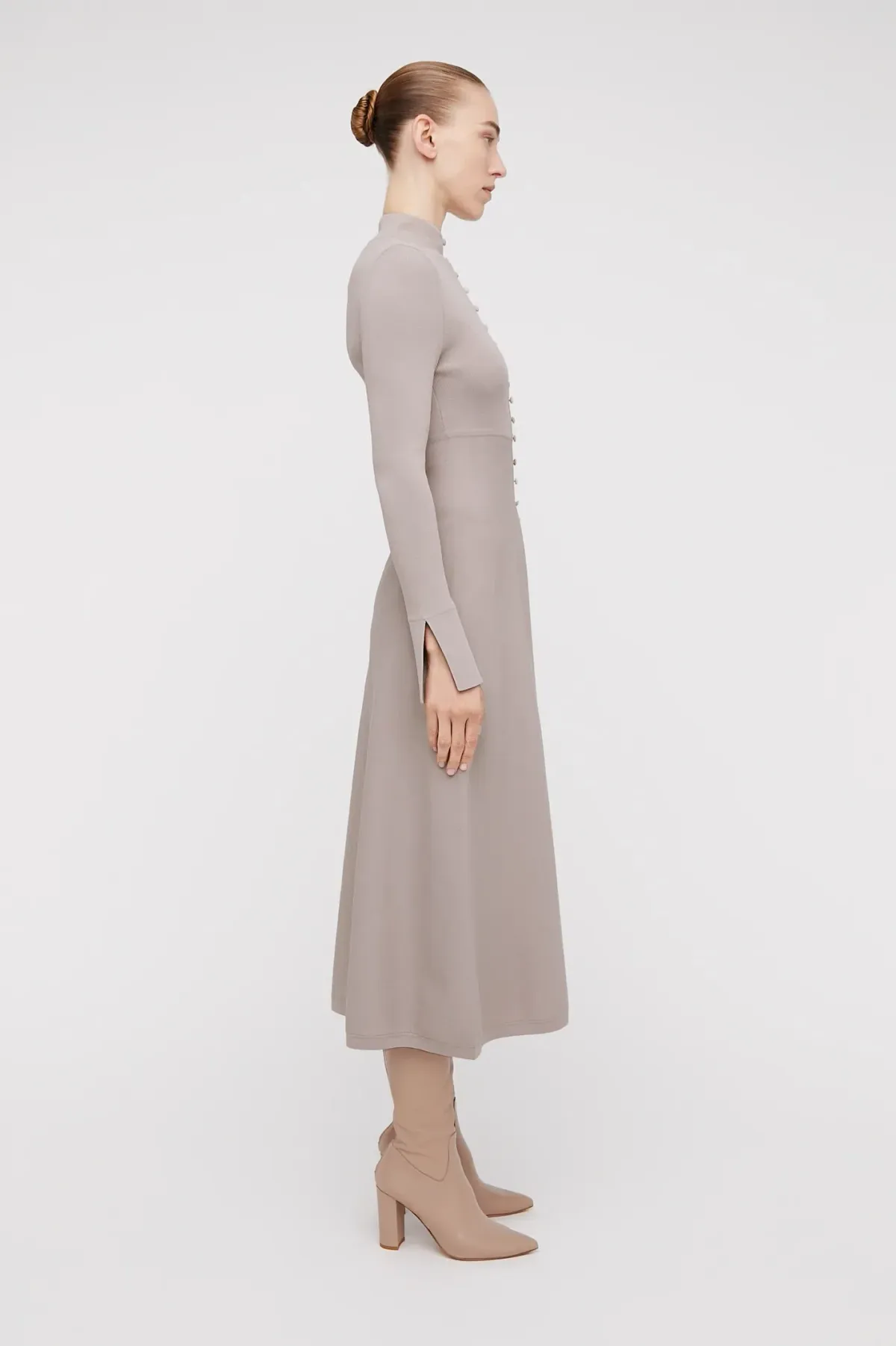 Scanlan Theodore Crepe Knit Button Dress Oyster Size 8 - Image 2