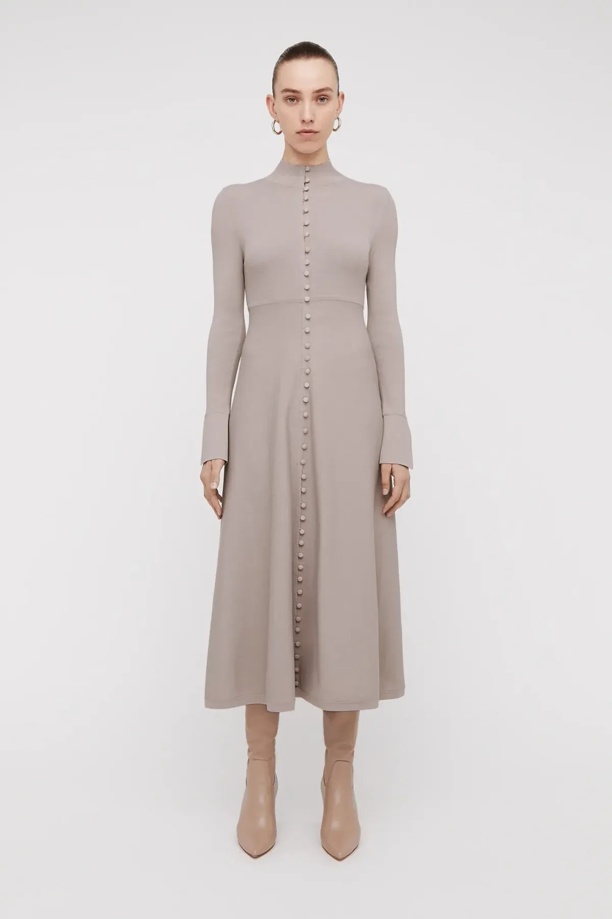 Scanlan Theodore Crepe Knit Button Dress Oyster Size 8 - Image 1