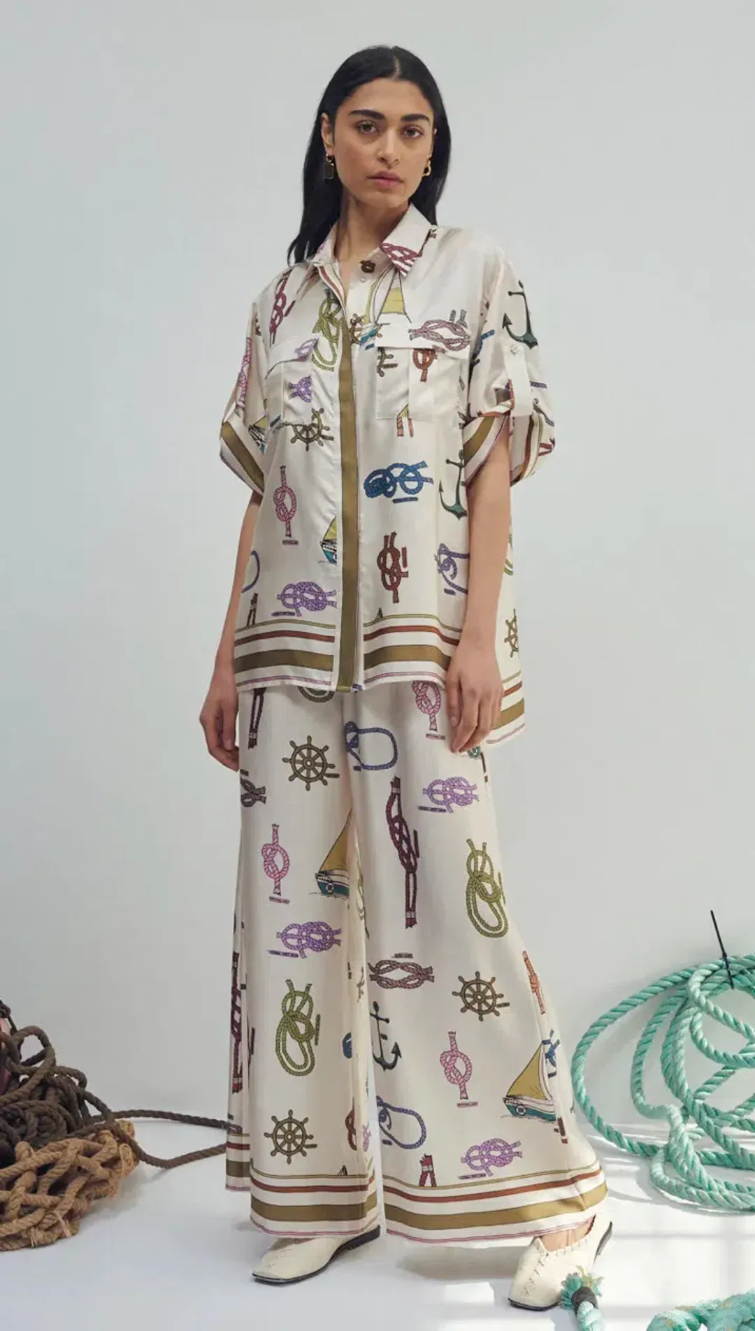 Alemais Ships Ahoy Man Shirt and Pants Set Print Size 14 for rent on The Volte - main image