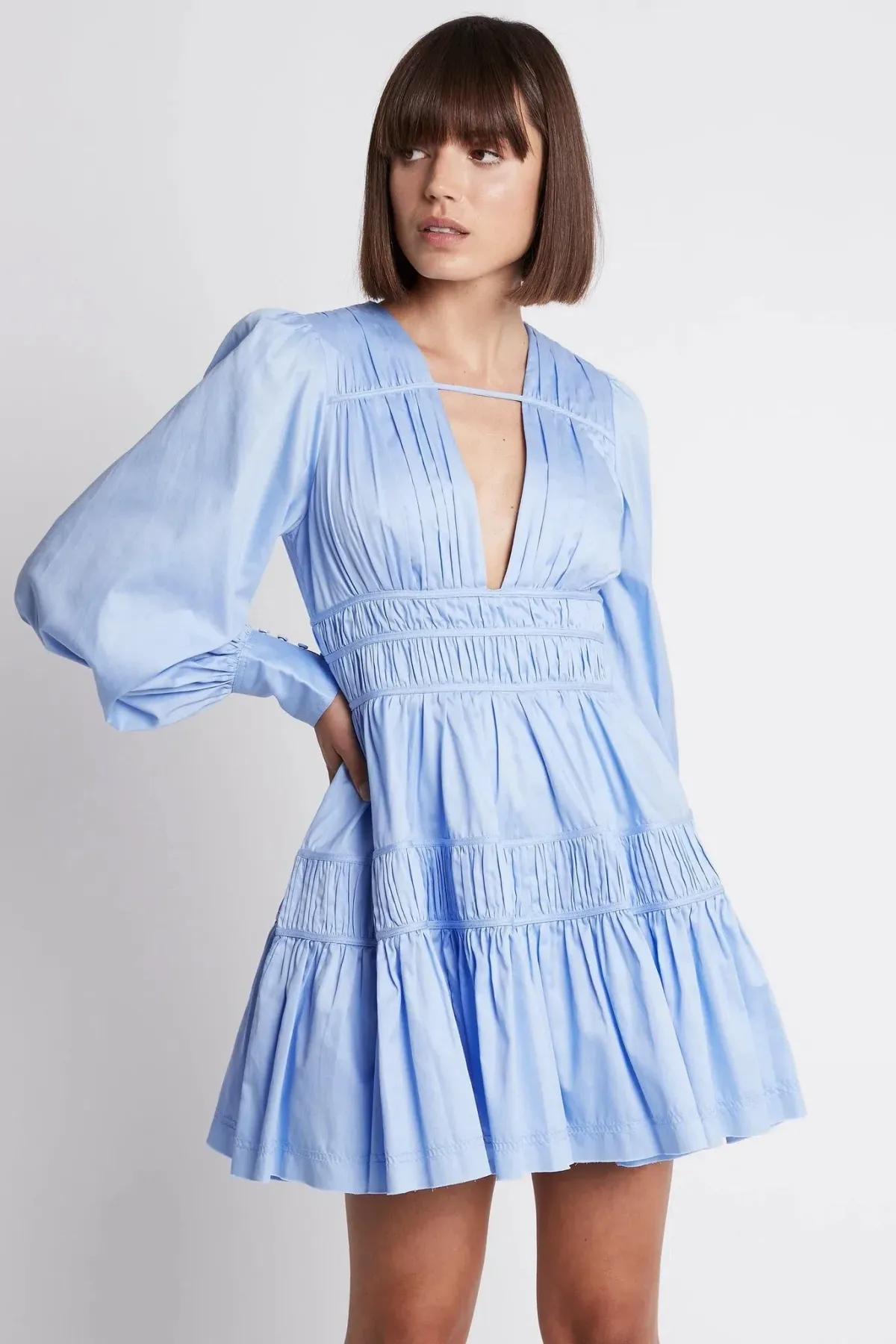 Aje Fallingwater Gathered Mini Dress Powder Blue Size 10 - Image 1