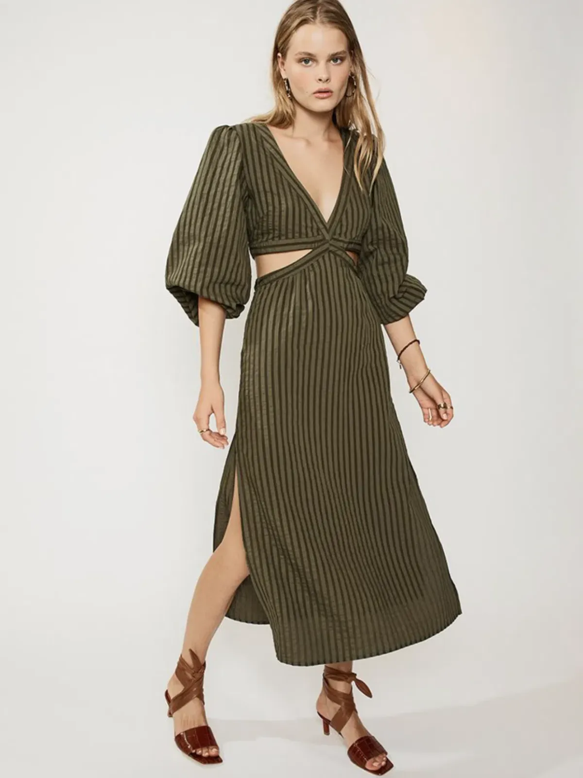 Suboo Queenie Cut Out Dress Olive Green Size 8 - Image 1