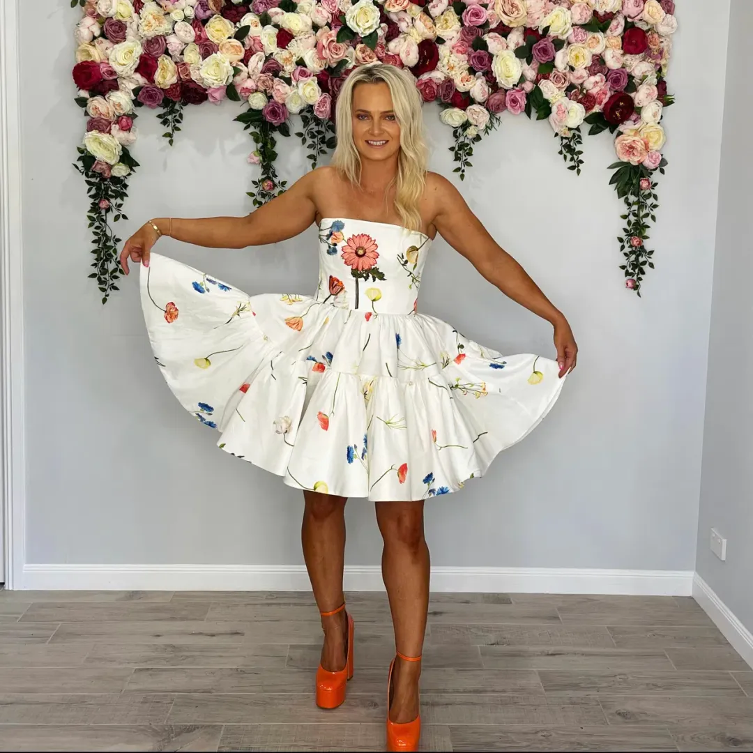 Leo and Lin The Fields Embroidered Bustier Mini Dress White Size 10 for rent on The Volte - main image