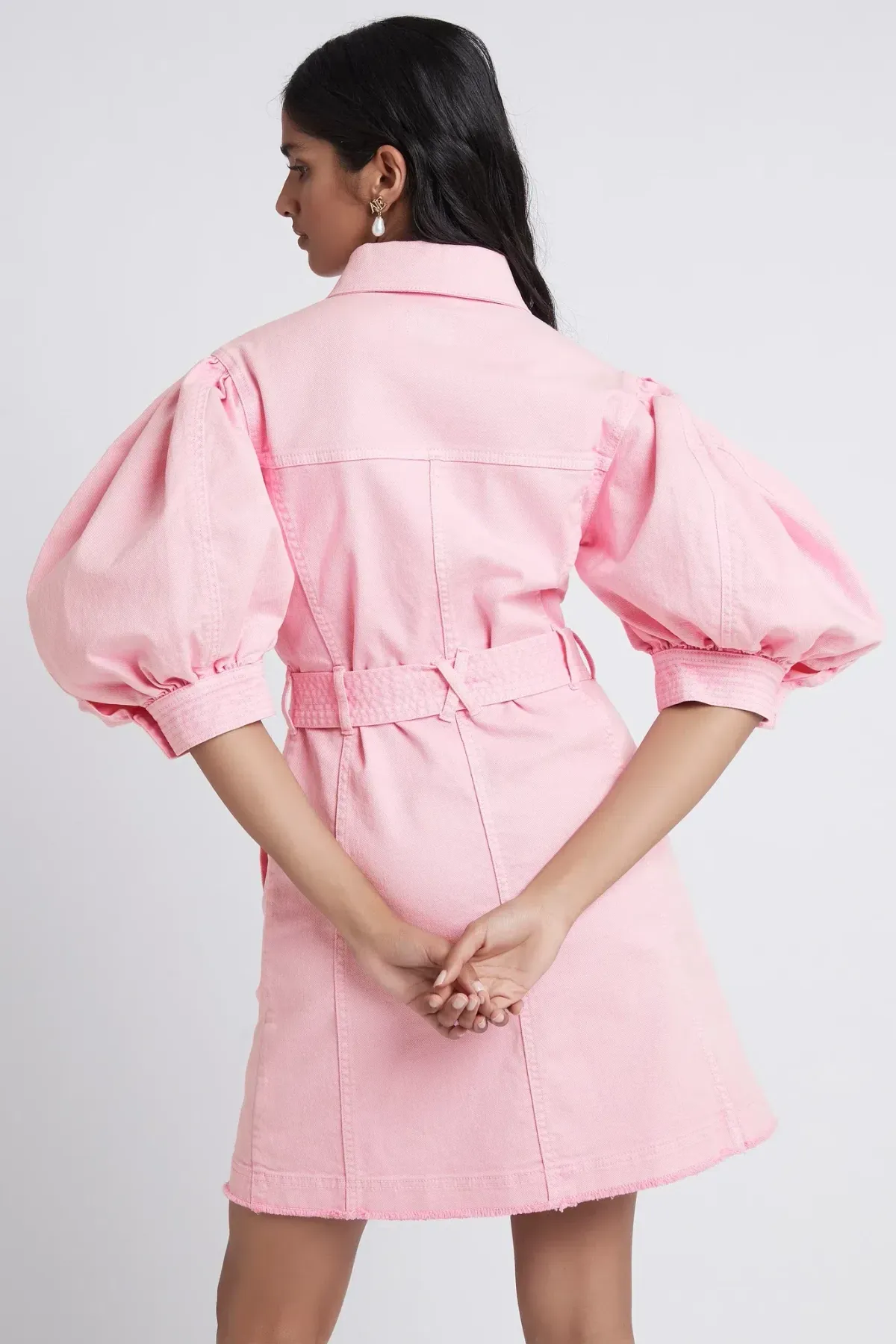 Aje Triada Button Denim Puff Sleeve Mini Dress Pink Size 14 - Image 2