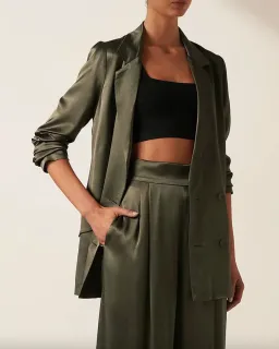 Shona Joy Giorgia Double Breasted Blazer and Tuxedo Pants Set Green Size 6 for rent on The Volte - image 2