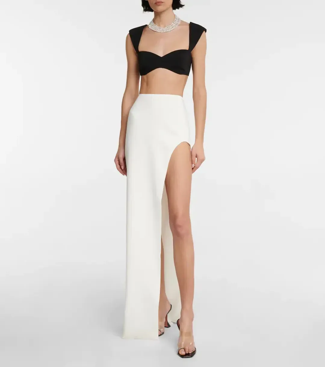 Monot Crepe Bra Top Black & Maxi Skirt White Set Size 0 for rent on The Volte - main image