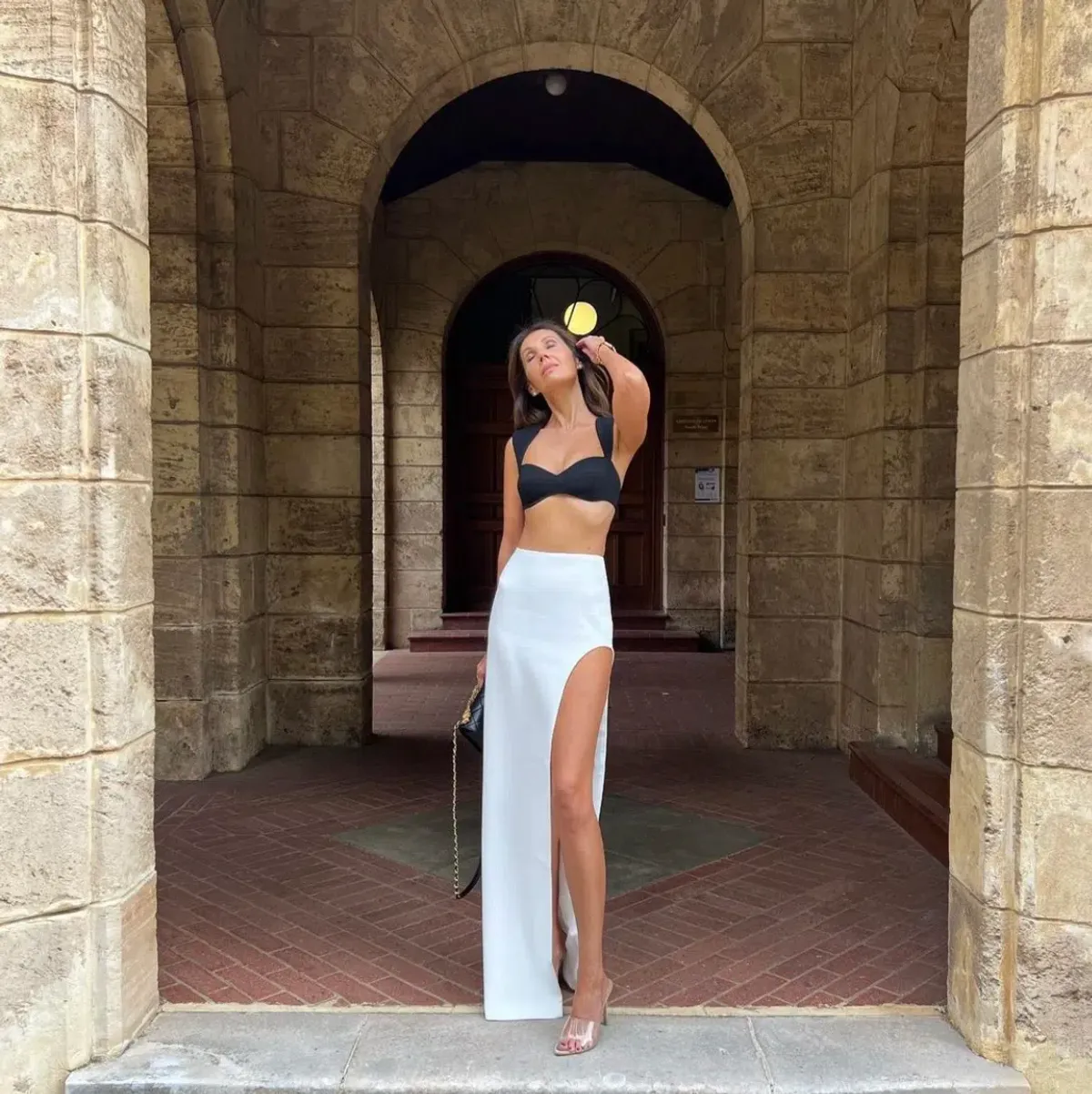 Monot Crepe Bra Top Black & Maxi Skirt White Set Size 0 - Image 4