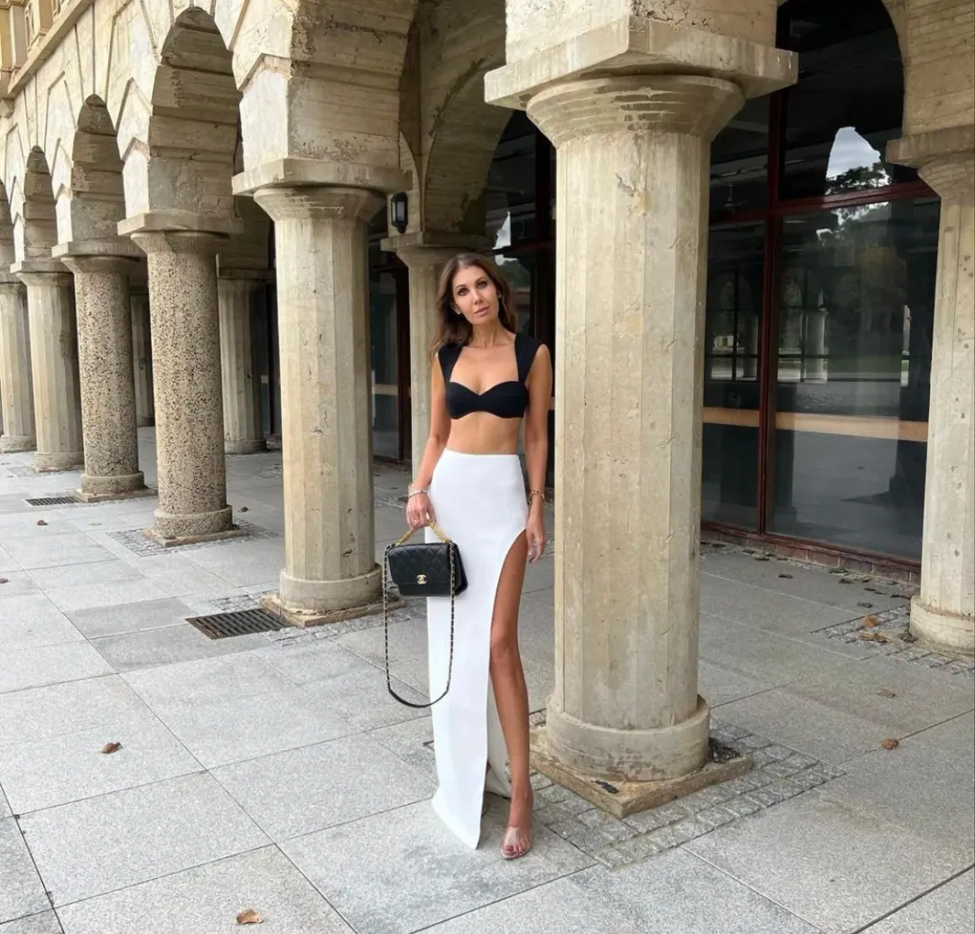 Monot Crepe Bra Top Black & Maxi Skirt White Set Size 0 for rent on The Volte - main image