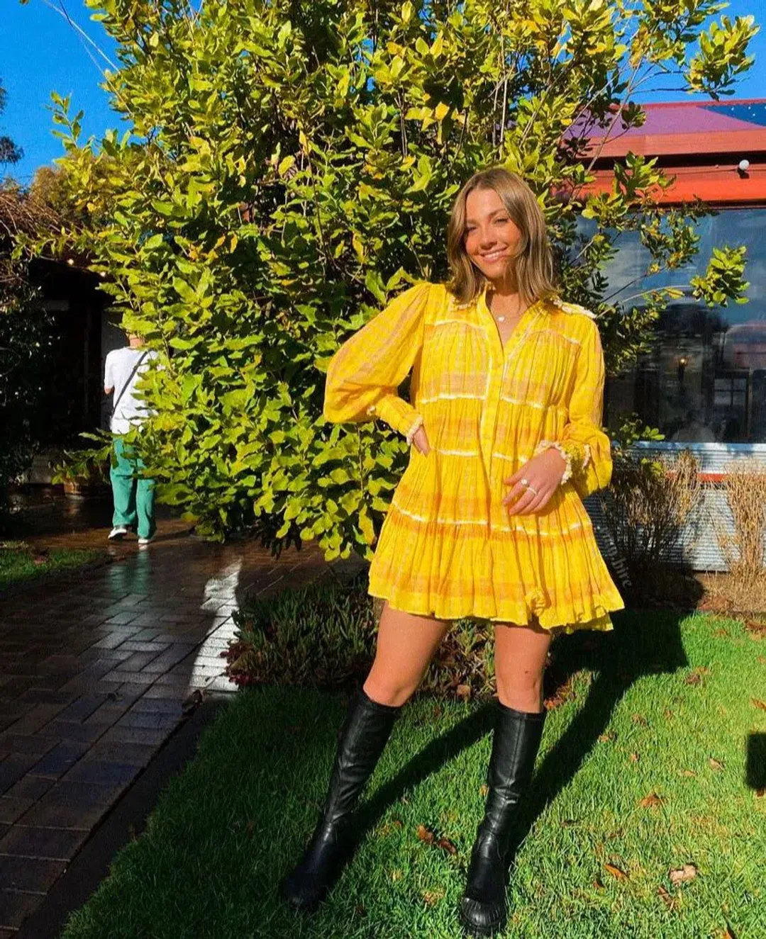 Aje Wilderness Smock Mini Dress Yellow Size 8 for rent on The Volte - main image