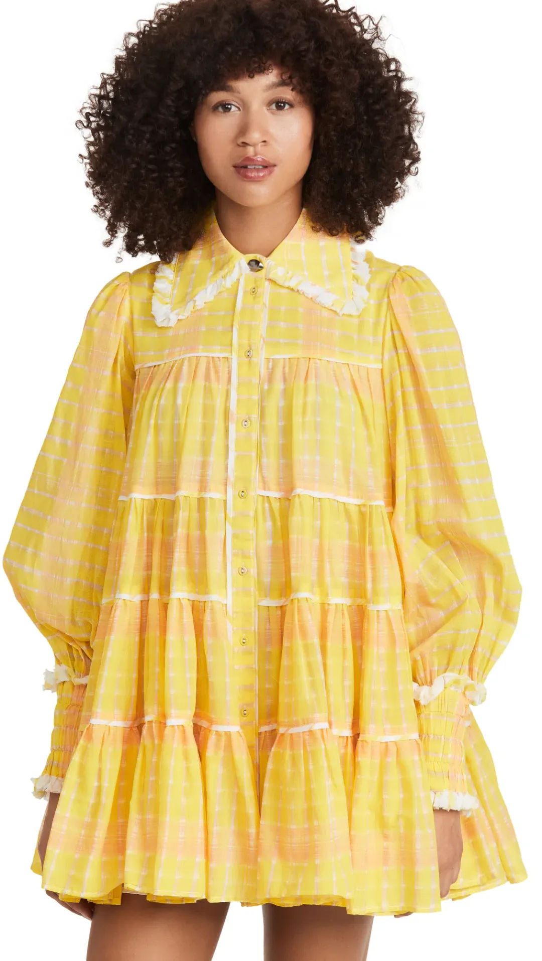 Aje Wilderness Smock Mini Dress Yellow Size 8 for rent on The Volte - main image