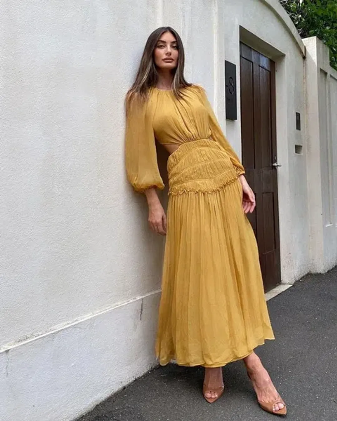 Shona Joy Iris Cut Out Backless Midi Dress Saffron Yellow Size 10 for rent on The Volte - main image