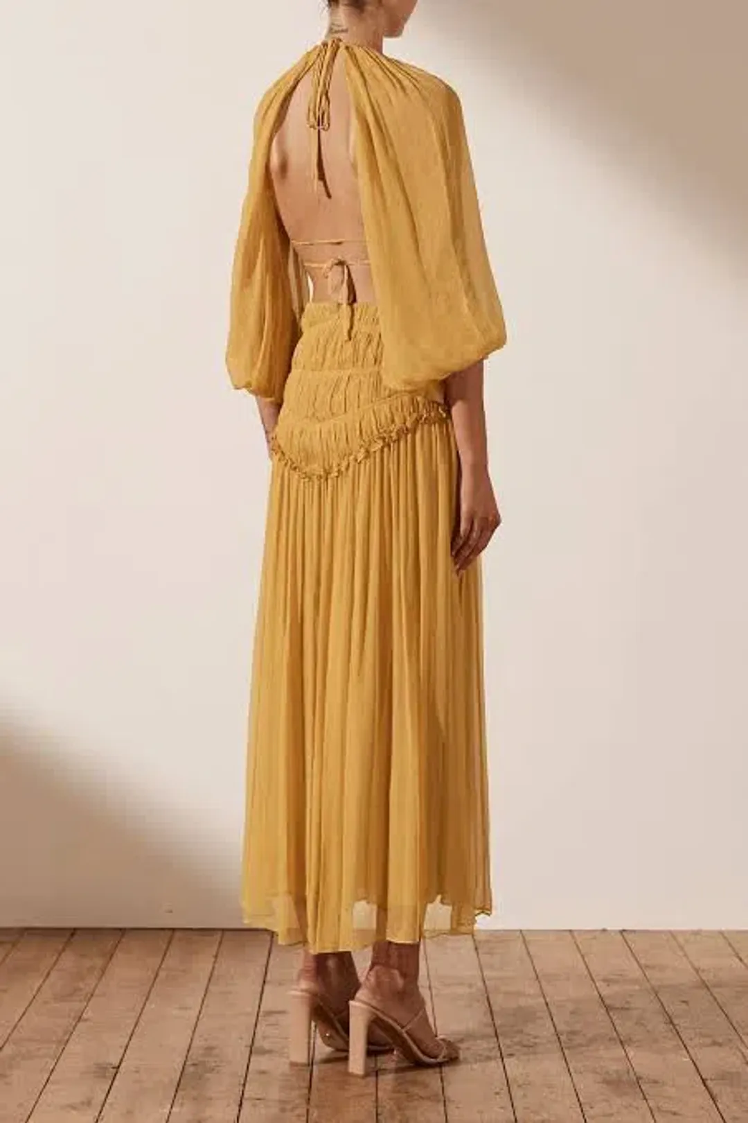 Shona Joy Iris Cut Out Backless Midi Dress Saffron Yellow Size 10 for rent on The Volte - main image