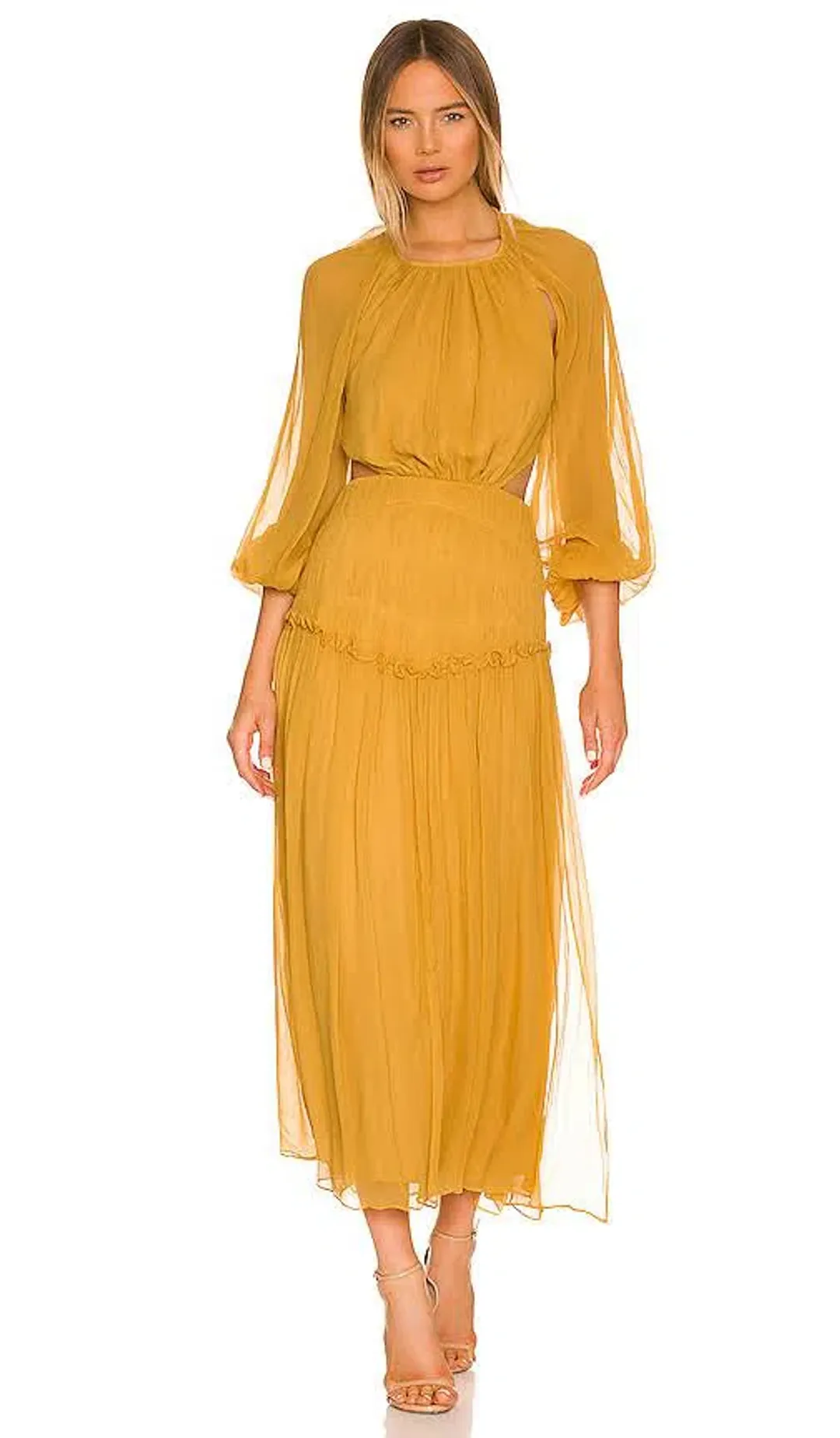 Shona Joy Iris Cut Out Backless Midi Dress Saffron Yellow Size 10 for rent on The Volte - main image