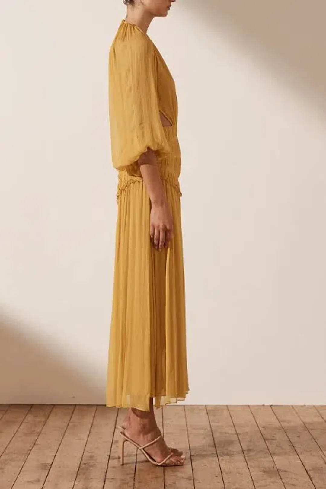 Shona Joy Iris Cut Out Backless Midi Dress Saffron Yellow Size 10 for rent on The Volte - main image