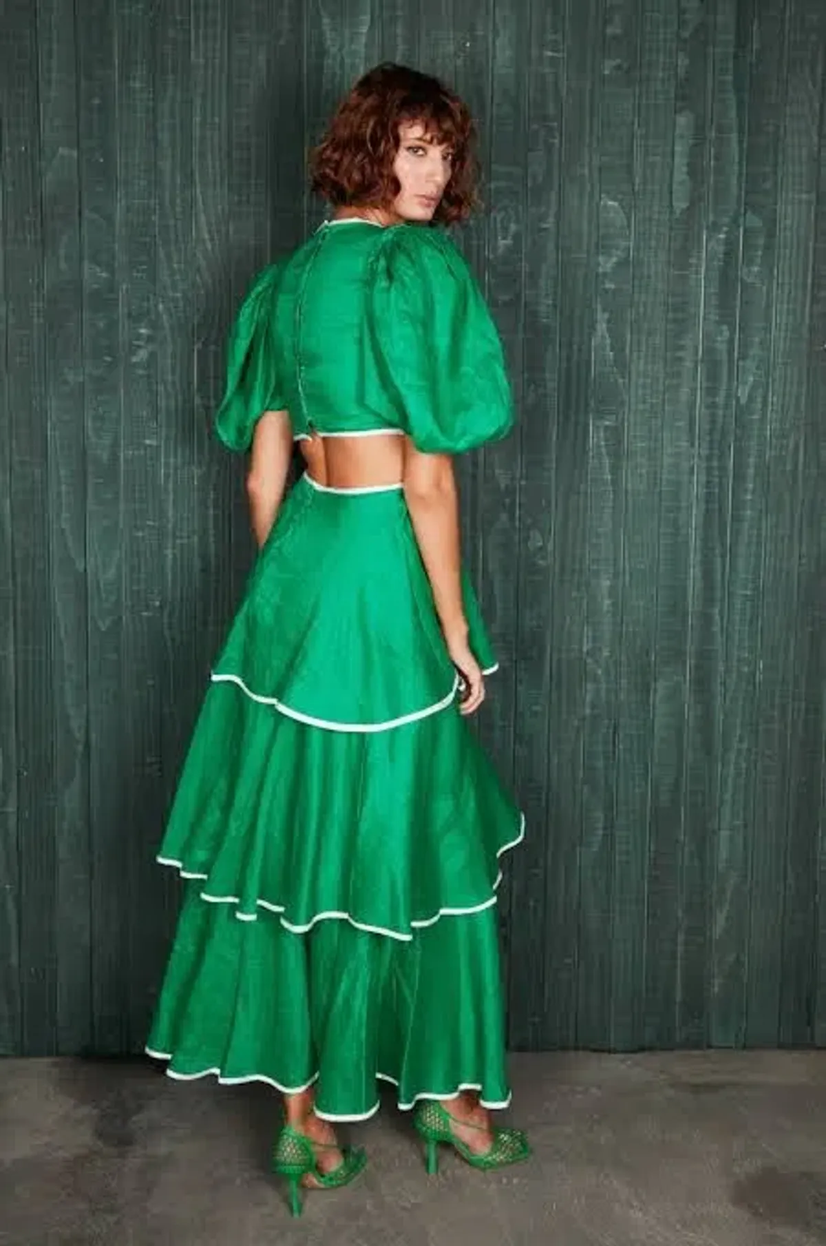 Mackenzie Mode Puff Sleeve Dress Emerald Green Size 10 - Image 2