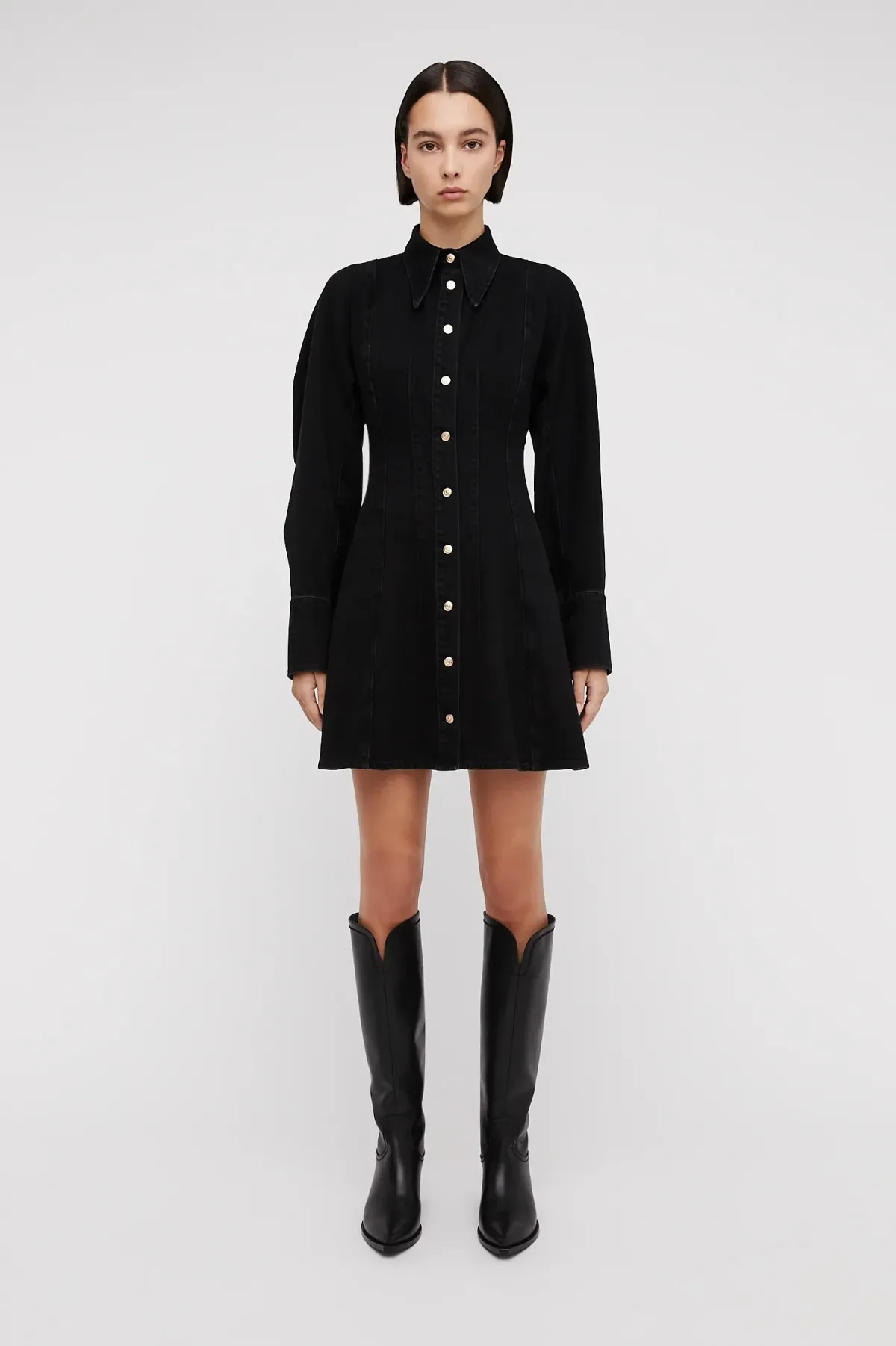 Scanlan Theodore Denim Cocoon Sleeve Mini Dress Black Size 10 - Image 1