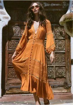 Spell Olivia Luxe Lace Midi Dress Maple Size XS for rent on The Volte - image 3