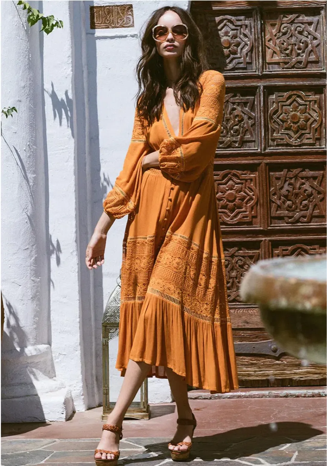 Spell Olivia Luxe Lace Midi Dress Maple Size XS for rent on The Volte - main image