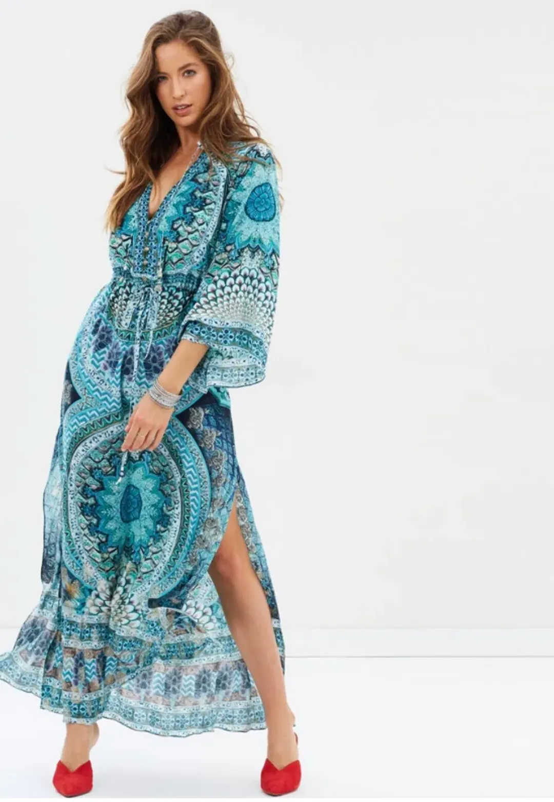 Camilla Drawstring Button Up Dress Turn On The Charm Print Size L for rent on The Volte - main image