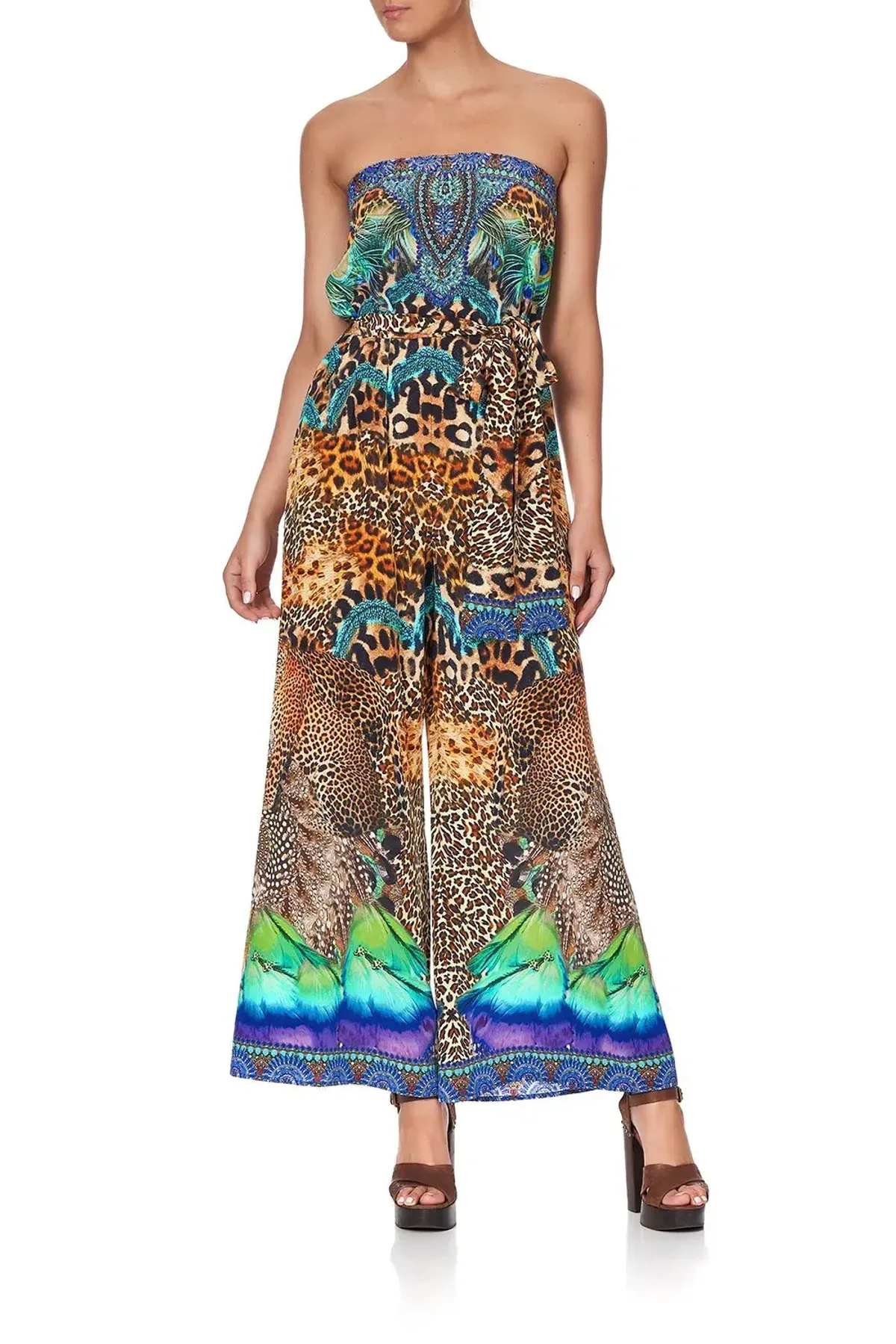 Camilla Mother Xanadu Tie Waist Strapless Jumpsuit Print Size XL for rent on The Volte - main image