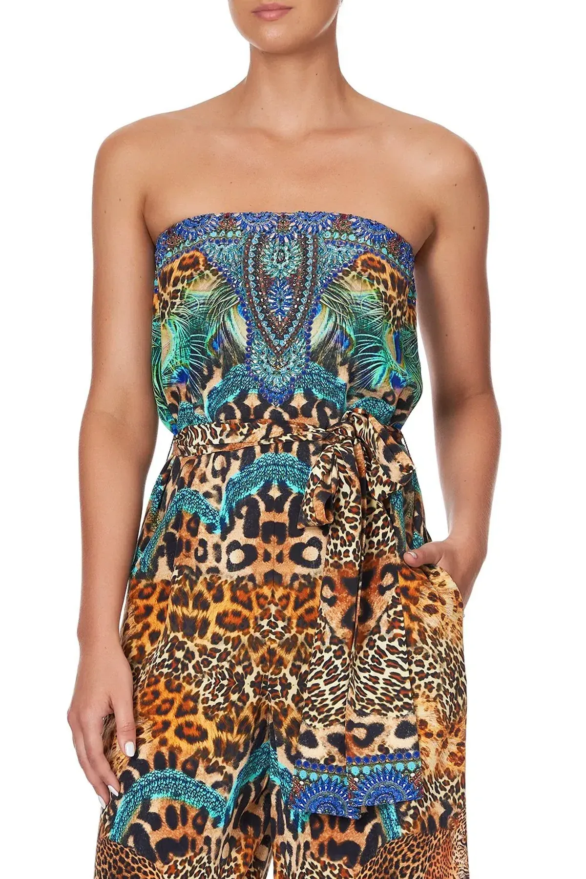 Camilla Mother Xanadu Tie Waist Strapless Jumpsuit Print Size XL - Image 2