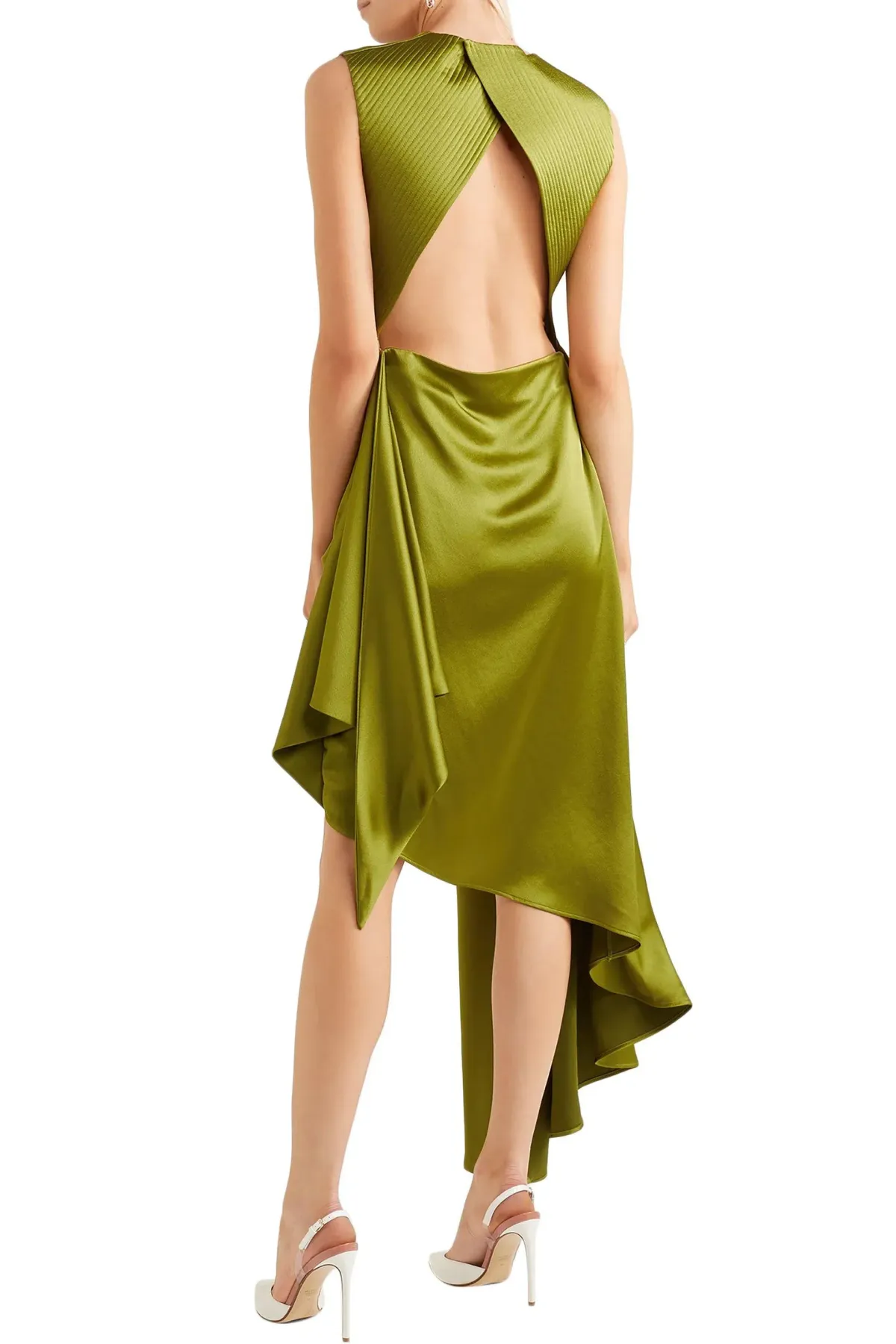 Off White Asymmetric Satin Dress Green Size 6 for rent on The Volte - main image