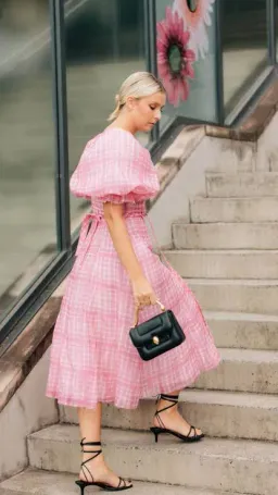 Aje Bungalow Puff Sleeve Midi Dress Pink Check Size 6 for rent on The Volte - image 2