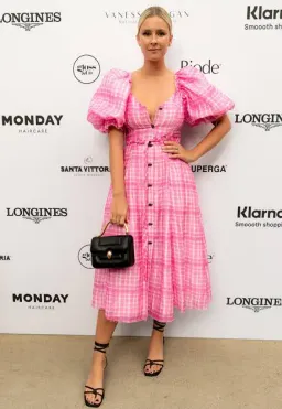 Aje Bungalow Puff Sleeve Midi Dress Pink Check Size 6 for rent on The Volte - image 8