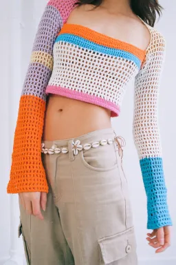 Scarlet and Sam Sleeved Powder Crochet Crop Top Multi Size M for rent on The Volte - image 1