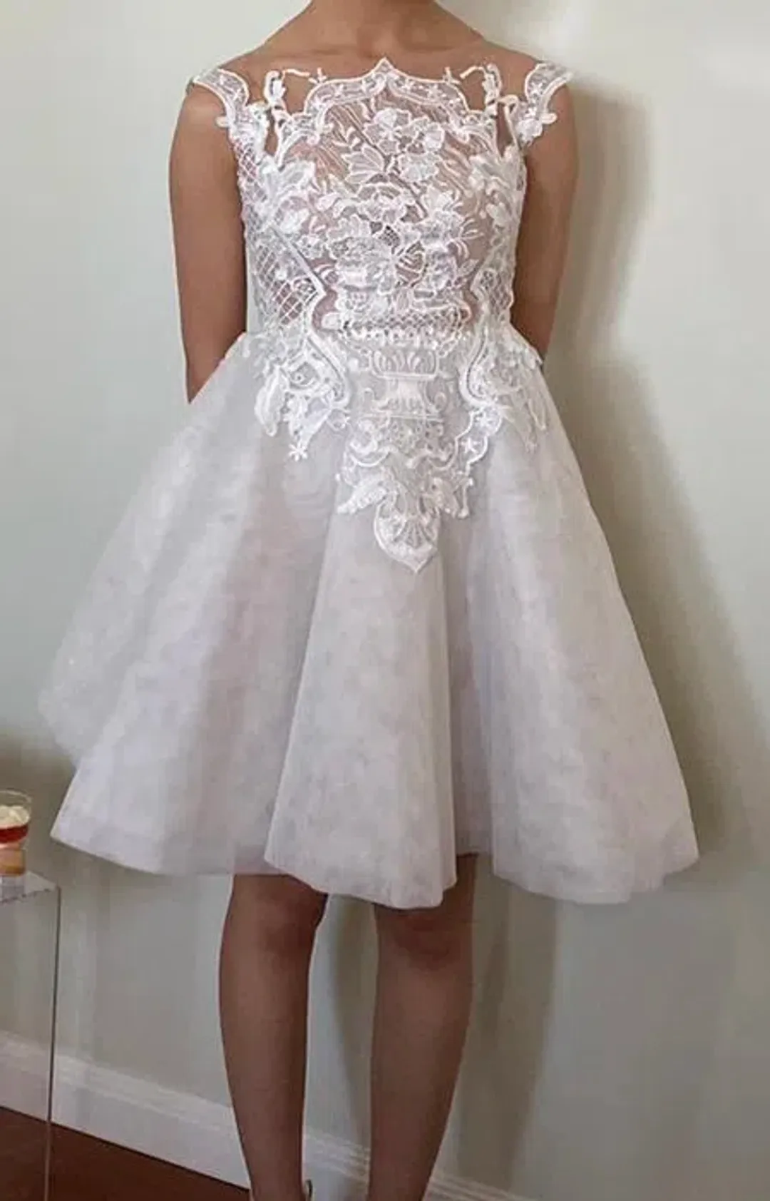George Elsissa Nadia Lace & Tulle Mini Dress White Size 6 for rent on The Volte - main image