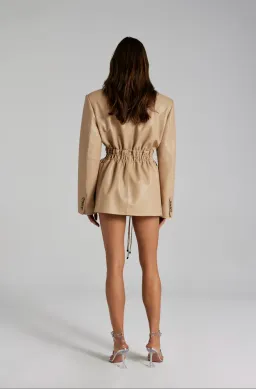 The Mannei Khazali Tailored Leather Blazer Beige Size 8 for rent on The Volte - image 3