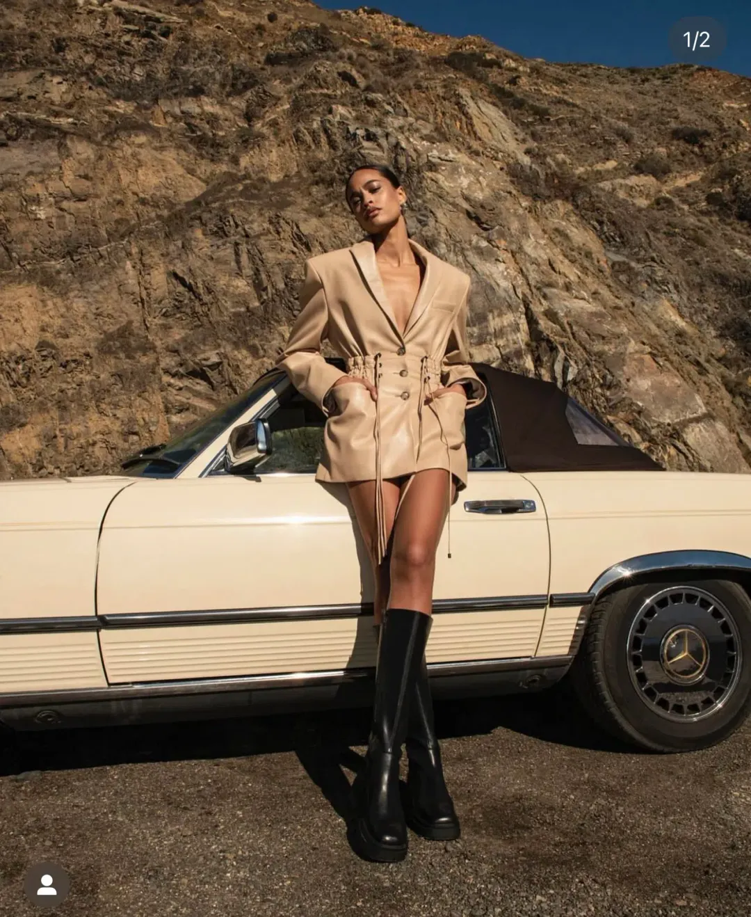 The Mannei Khazali Tailored Leather Blazer Beige Size 8 for rent on The Volte - main image