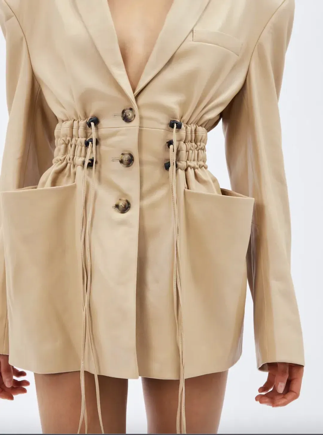 The Mannei Khazali Tailored Leather Blazer Beige Size 8 for rent on The Volte - main image