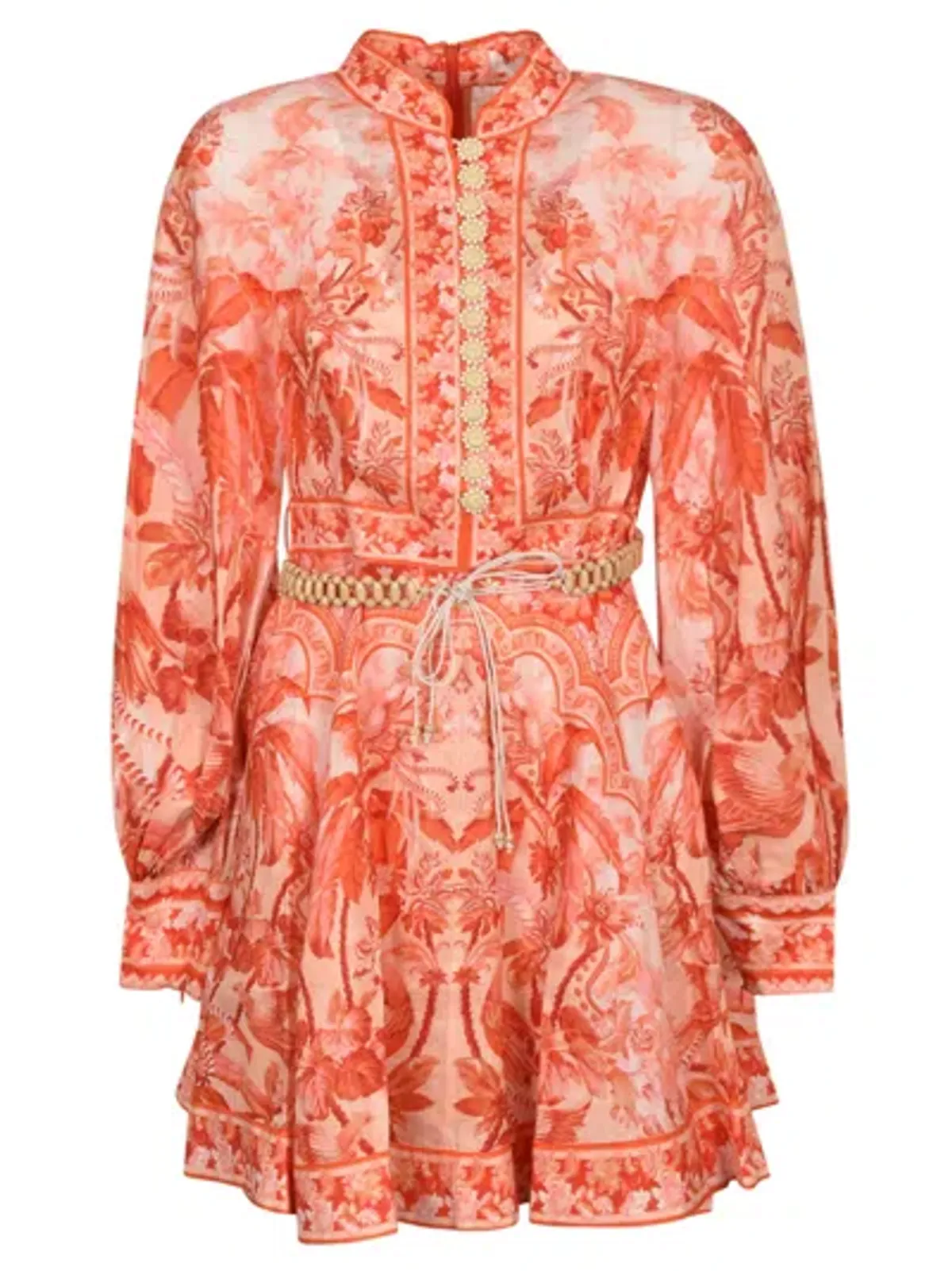 Zimmermann The Lyre Billow Sleeve Mini Dress in Red Palm Size 12 - Image 3