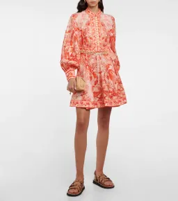Zimmermann The Lyre Billow Sleeve Mini Dress in Red Palm Size 12 for rent on The Volte - image 1