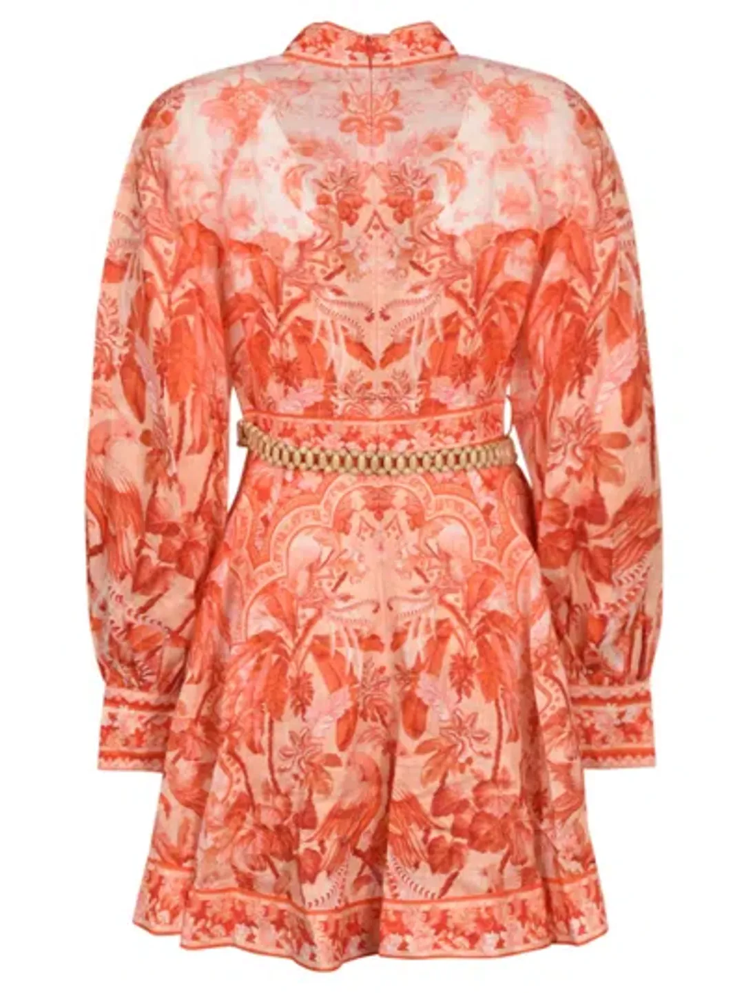 Zimmermann The Lyre Billow Sleeve Mini Dress in Red Palm Size 12 for rent on The Volte - main image