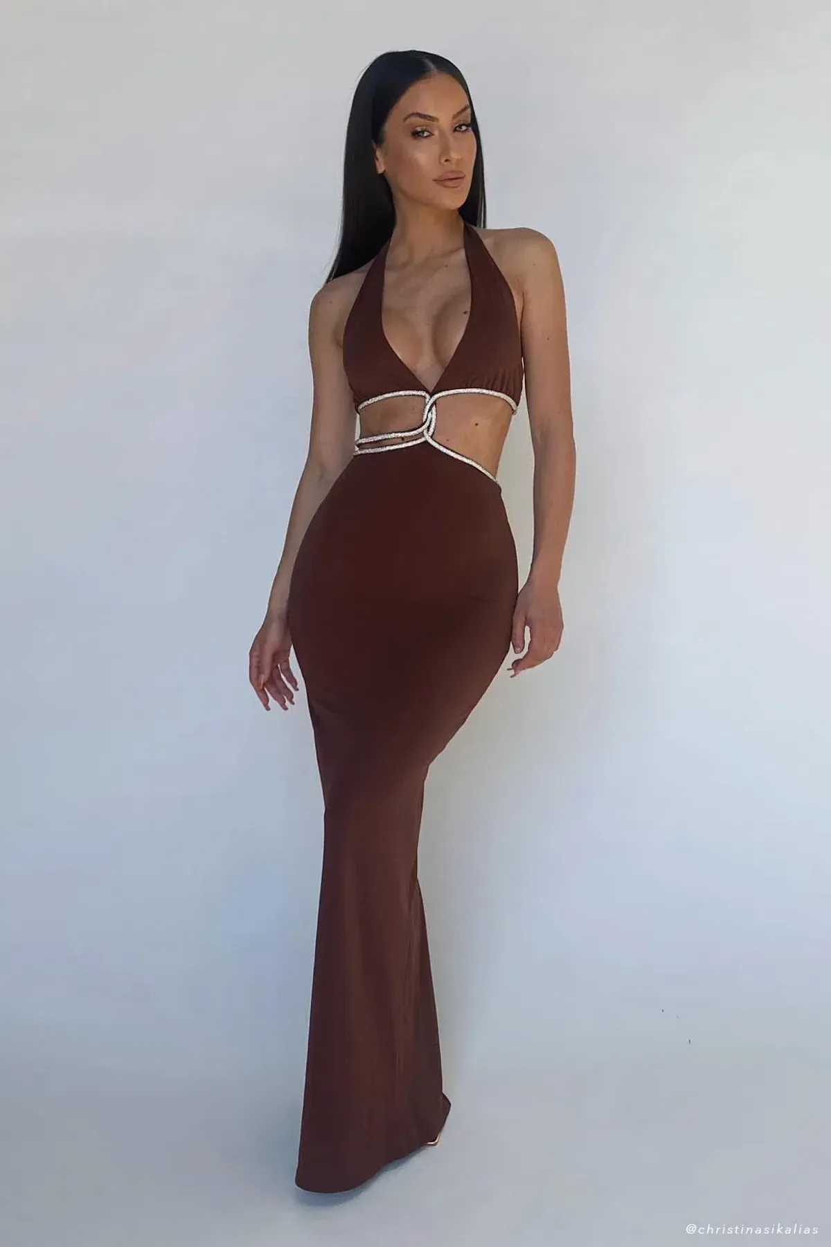Meshki Nicha Diamante Cut Out Dress Chocolate Size 6 - Image 1