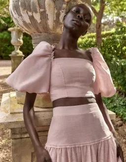 Aje Esme Puff Sleeve Cropped Top and Imprint Maxi Skirt Set Dusty Pink Size 8 for rent on The Volte - image 4