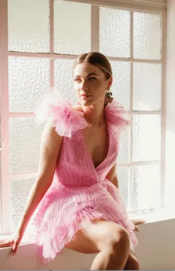 Monique Lhuillier Dotted Tulle Party Dress Bubblegum Pink Size 8 for rent on The Volte - image 2