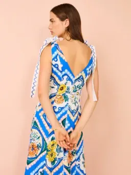 By Nicola - Adoncia Tie Shoulder Maxi Dress In Azure Floral - Size 12 for rent on The Volte - image 2