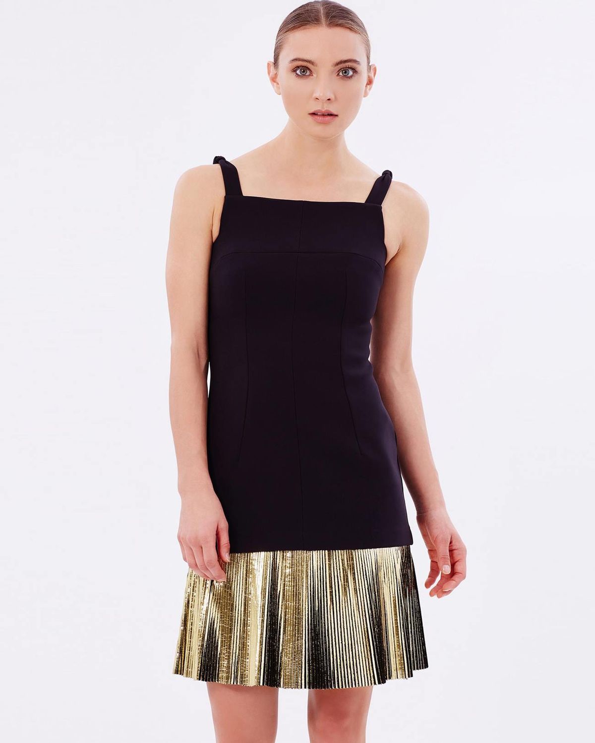 By Johnny Foil Fringe Layers Dress Black Gold Size 8 - Image 1