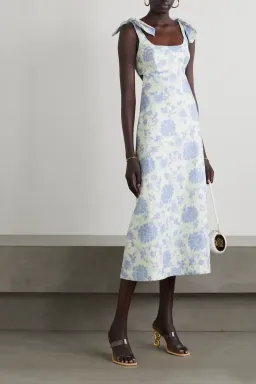 Zimmermann Postcard Tie Shoulder Midi Dress Blue Tonal Floral Size 0 / AU 8 for rent on The Volte - image 1