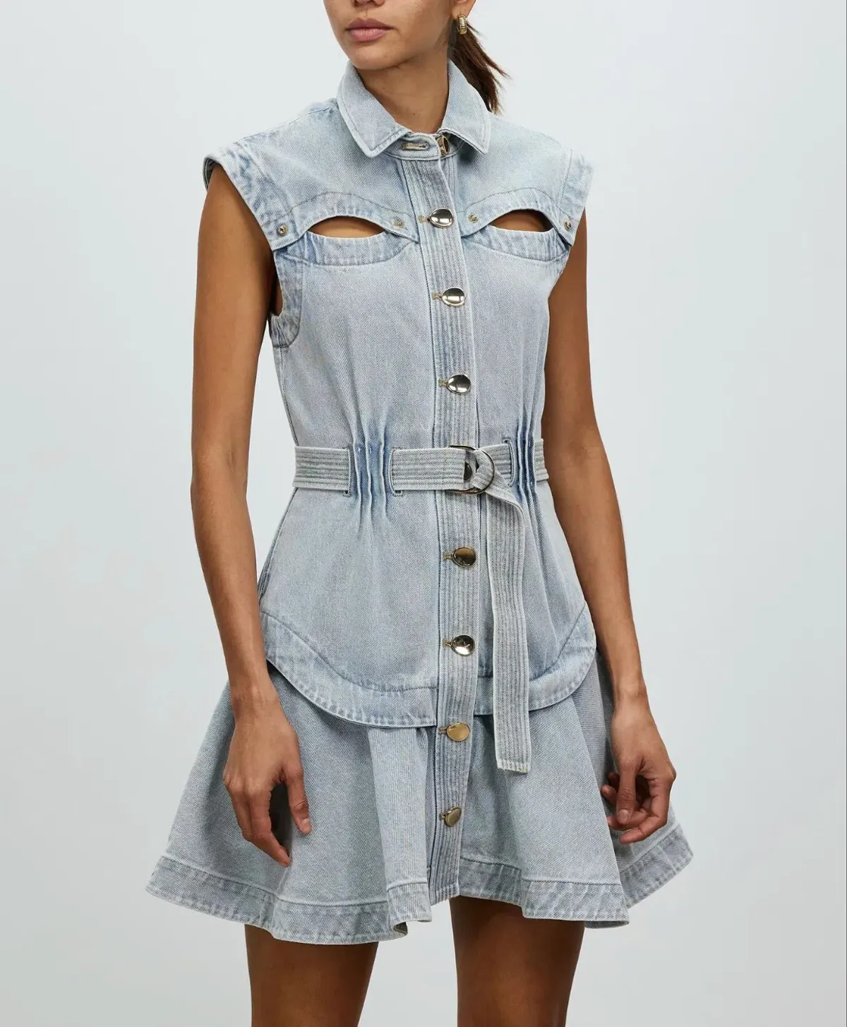 Acler Blake Denim Dress Ice Wash Blue Size 8 - Image 2
